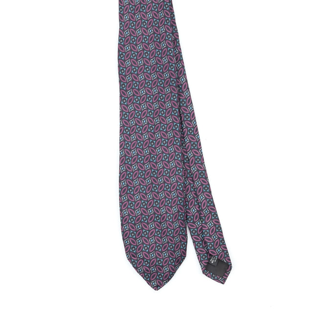 Front Front Detail of Vintage 1990's Foulard Geometric Patterned Tie