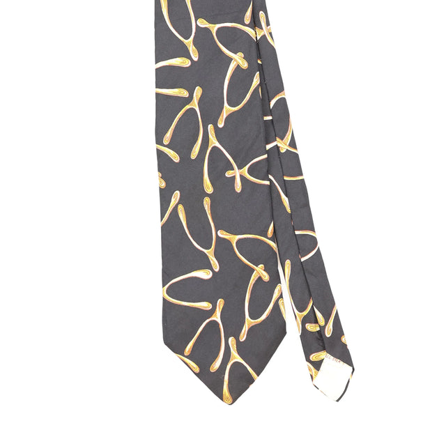 Front Front Detail of Vintage 1980's Cerruti 1881 Wishbones Geometric Patterned Tie