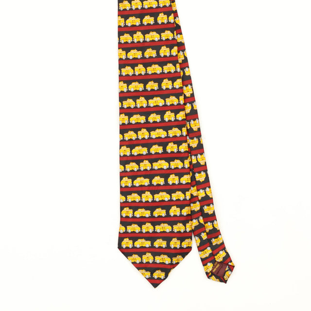 Front Front Detail of Vintage 1990's Museum Artifacts NY Taxi Cartoon Patterned Tie