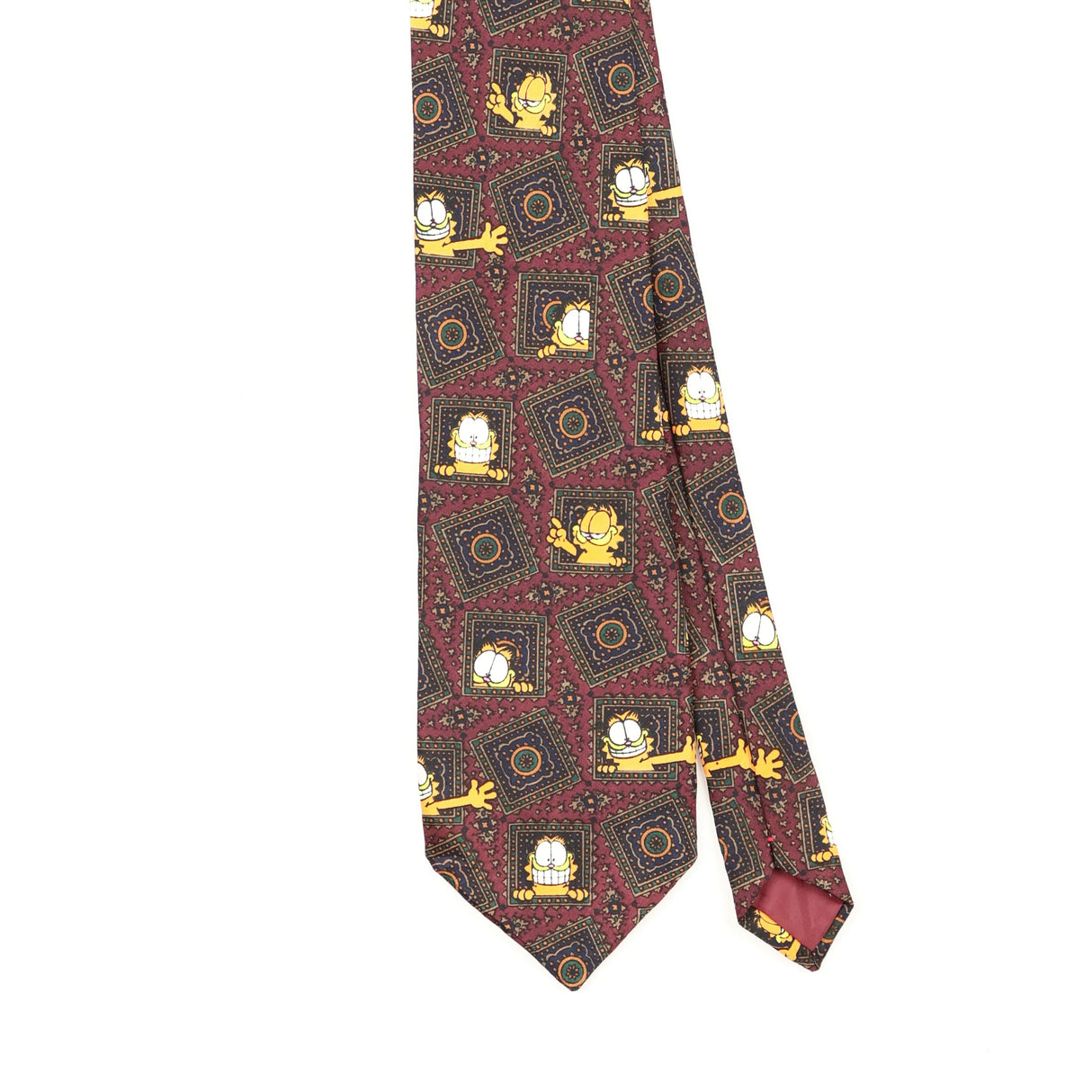 Front Front Detail of Vintage 1990's Addiction Garfield Cartoon Patterned Tie