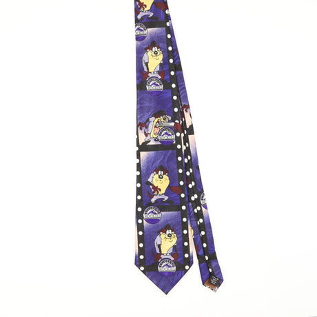 Front of Vintage 1990's Surrey Colorado Rockies Taz Cartoon Patterned Tie