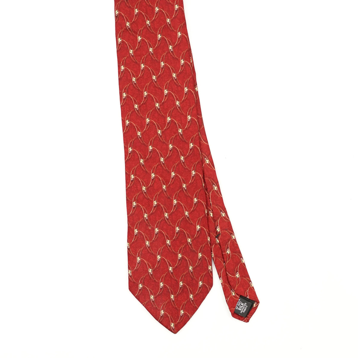 Front Front Detail of Vintage 1990's Bill Blass Geometric Patterned Tie