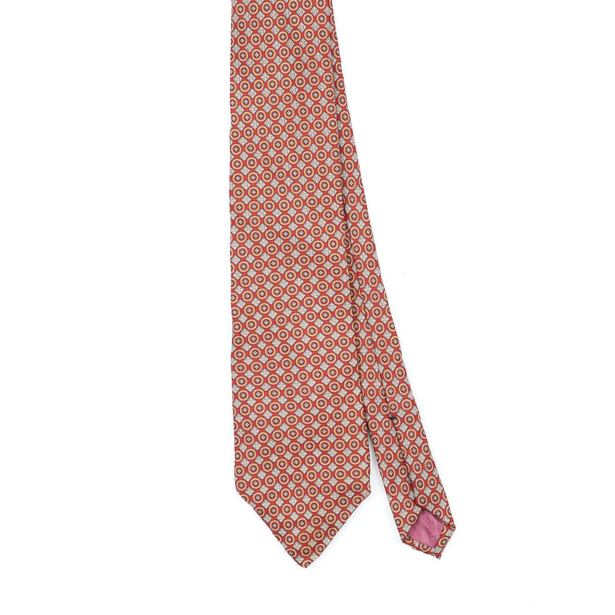 Front Front Detail of Vintage 1990's Liberty of London Foulard Geometric Patterned Tie