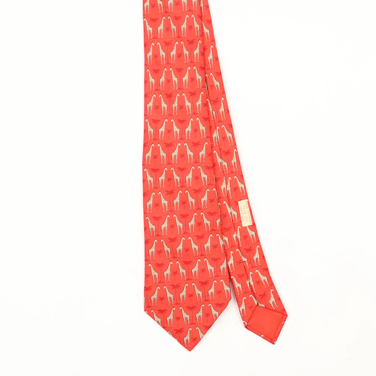 Front Front Detail of Vintage 1990's Hermès Giraffe Animal Print Patterned Tie