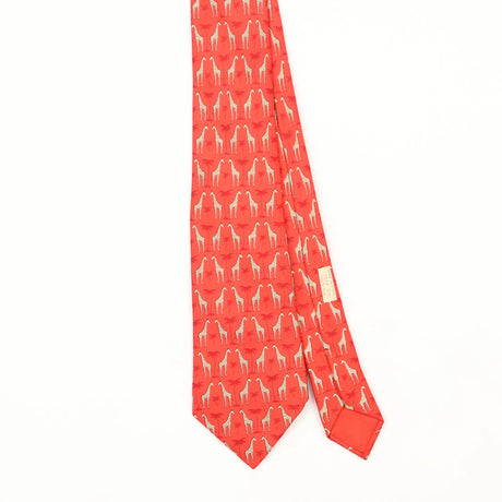 Front Front Detail of Vintage 1990's Hermès Giraffe Animal Print Patterned Tie