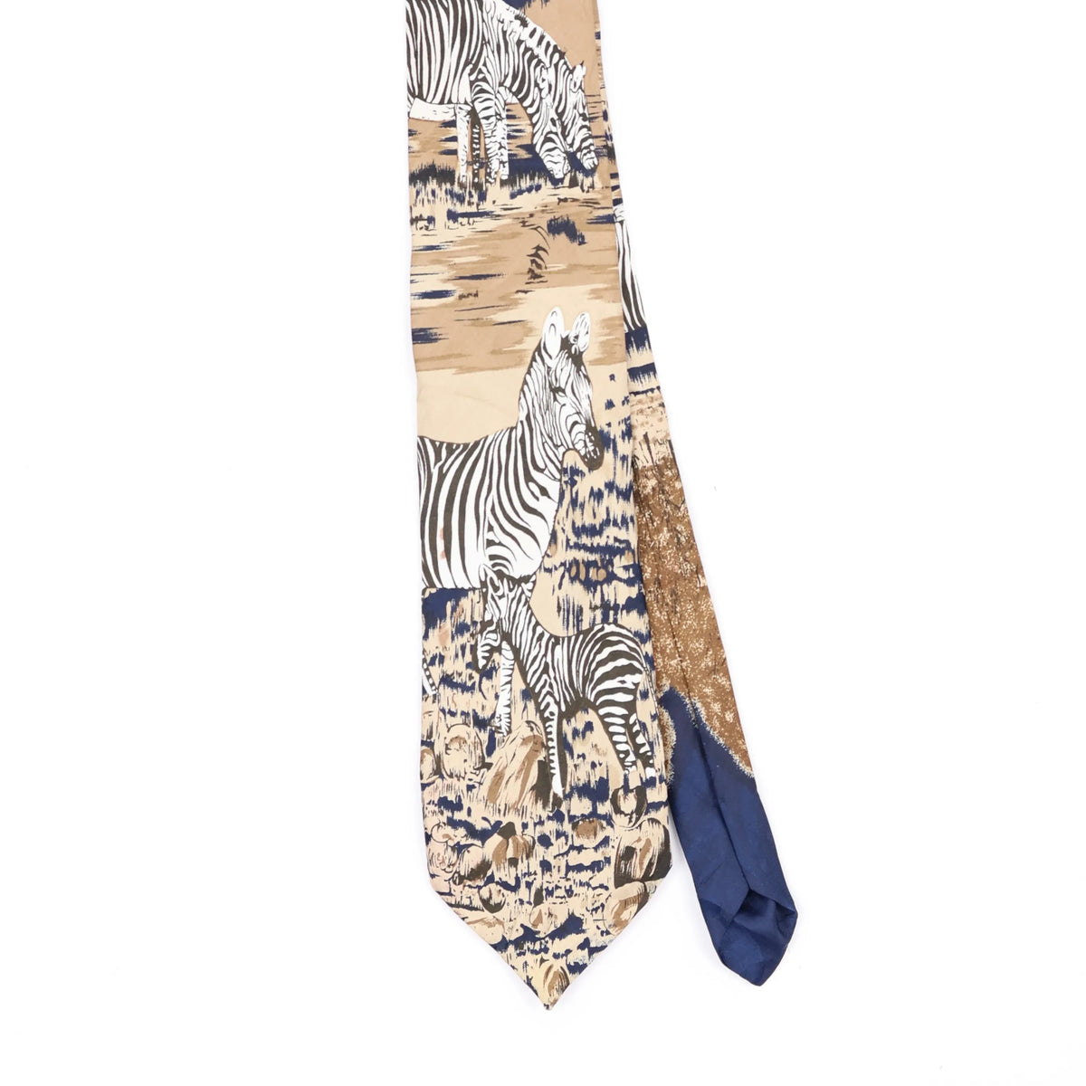 Front Front Detail of Vintage 1990's Zebra Animal Print Patterned Tie