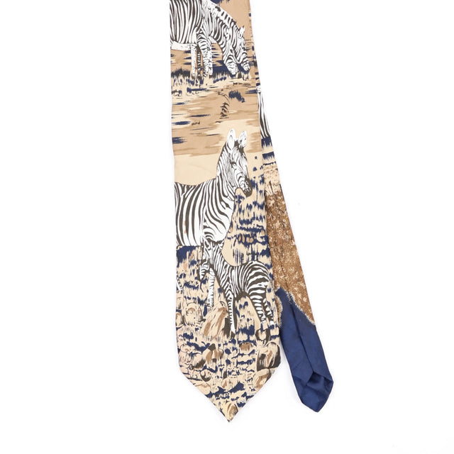 Front Front Detail of Vintage 1990's Zebra Animal Print Patterned Tie
