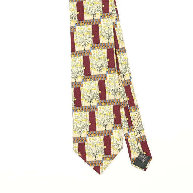 Front Front Detail of Vintage 1990's Ermenegildo Zegna Trees Geometric Patterned Tie
