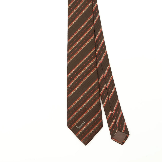 Front Front Detail of Vintage 1980's Pierre Cardin Striped Patterned Tie