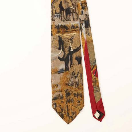 Front Detail of Vintage Elephant Animal Print Patterned Tie