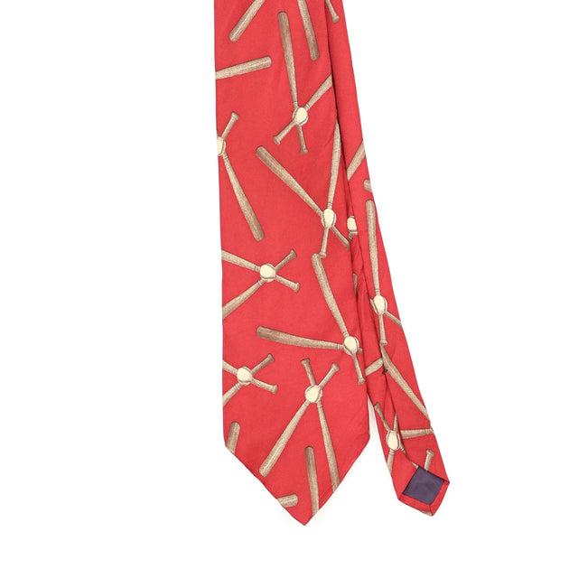 Front Front Detail of Vintage 1990's Claiborne Baseball Geometric Patterned Tie