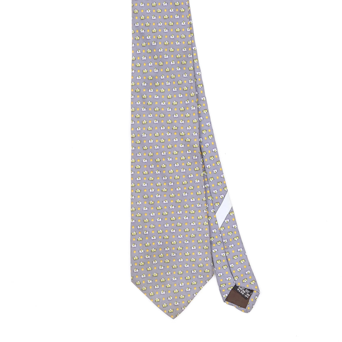 Front Front Detail of Vintage 1990's Salvatore Ferragamo Elephant Geometric Patterned Tie