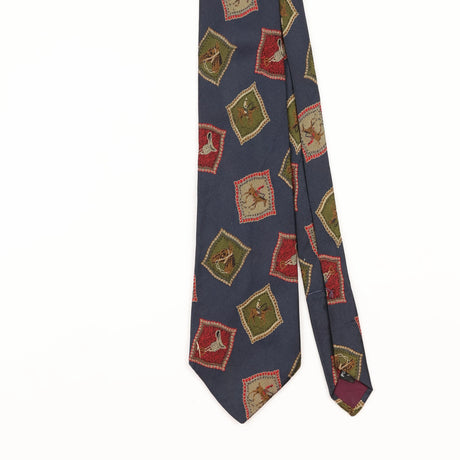 Front Detail of Vintage 1990's Jos. A. Bank Equestrian Horse Geometric Patterned Tie
