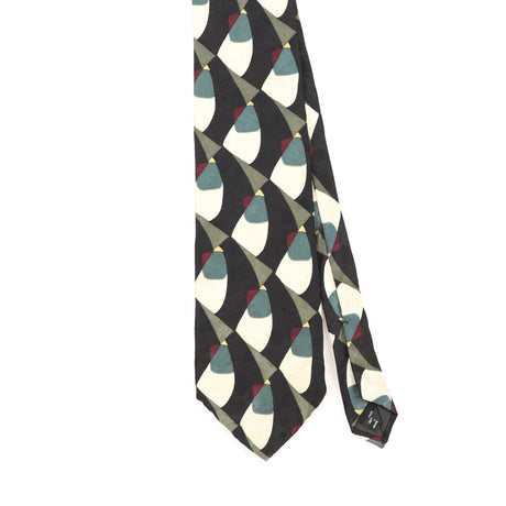 Front Front Detail of Vintage 1990's Mulberry Geometric Patterned Tie