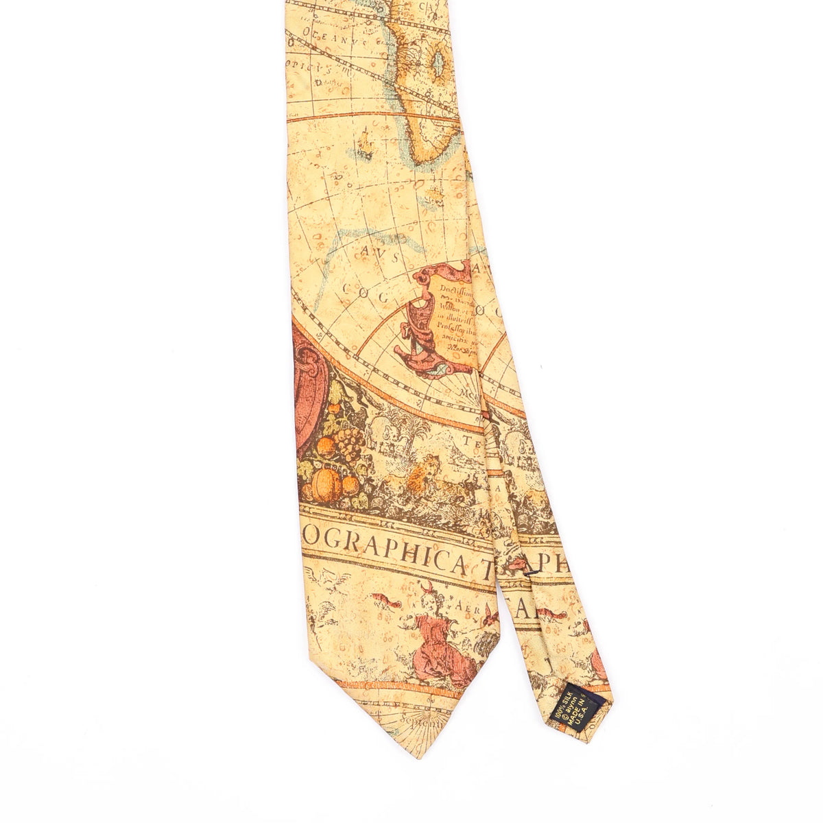 Front Front Detail of Vintage 1990's Alynn Neckwear Map Abstract Patterned Tie