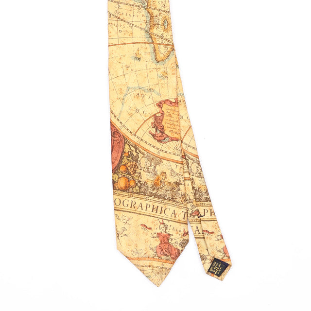 Front Front Detail of Vintage 1990's Alynn Neckwear Map Abstract Patterned Tie