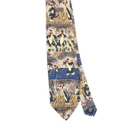 Front Front Detail of Vintage 1990's Looney Tunes Sylvester Cartoon Patterned Tie