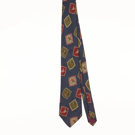 Front of Vintage 1990's Jos. A. Bank Equestrian Horse Geometric Patterned Tie