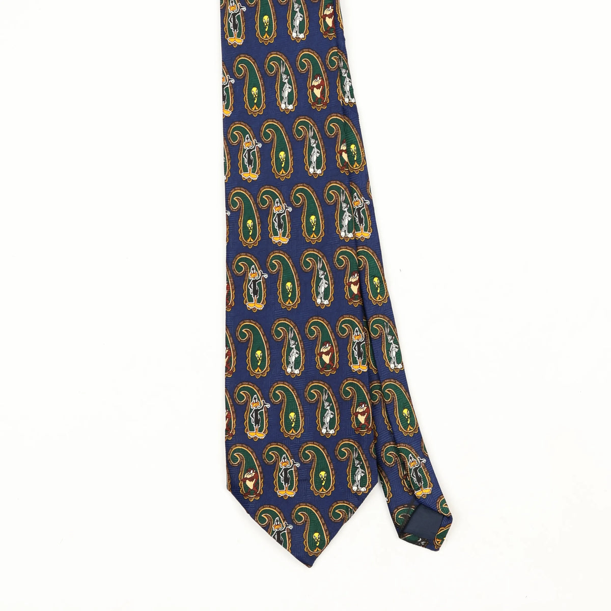 Front Front Detail of Vintage 1990's Looney Tunes Bugs Bunny Paisley Patterned Tie