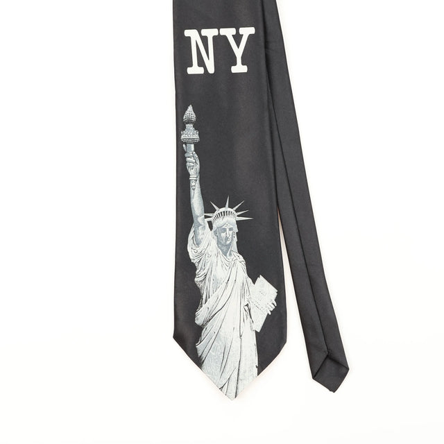 Front Detail of Vintage 1990's Rene Chagal I Love NY Cartoon Patterned Tie
