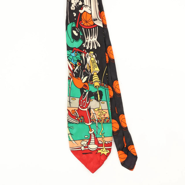 Front Front Detail of Vintage 1990's Addiction Space Jam Cartoon Patterned Tie