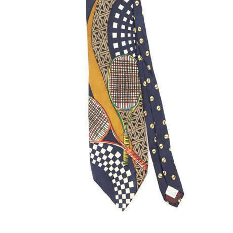Front Detail of Vintage 1980's Tennis Cartoon Patterned Tie