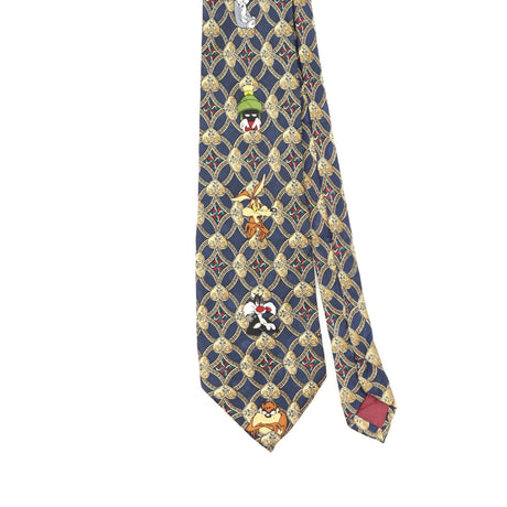 Front Front Detail of Vintage 1990's Looney Tunes Cartoon Patterned Tie