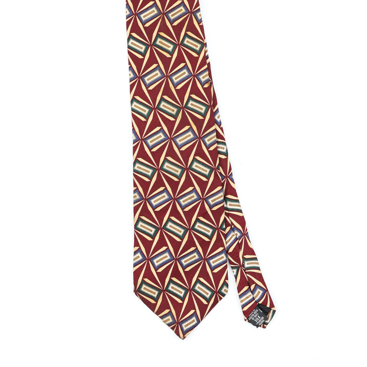 Front Front Detail of Vintage 1990's Bill Blass Geometric Patterned Tie