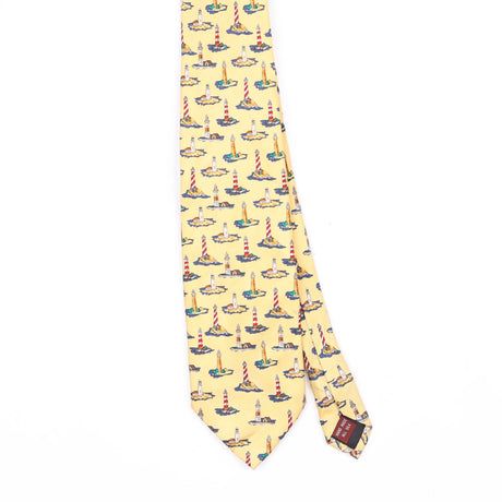 Front Front Detail of Vintage 1990's Museum Artifacts Lighthouse Cartoon Patterned Tie