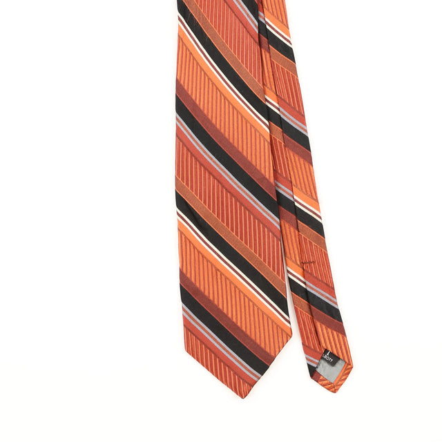 Front Detail of Vintage 1990's Robert Talbott Striped Patterned Tie
