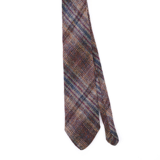 Front Front Detail of Vintage 1990's Harris Tweed Plaids & Checks Patterned Tie
