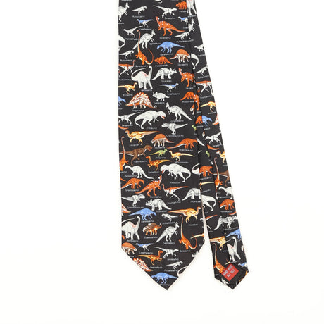 Front Front Detail of Vintage Museum Artifacts Dinosaurs Animal Print Patterned Tie