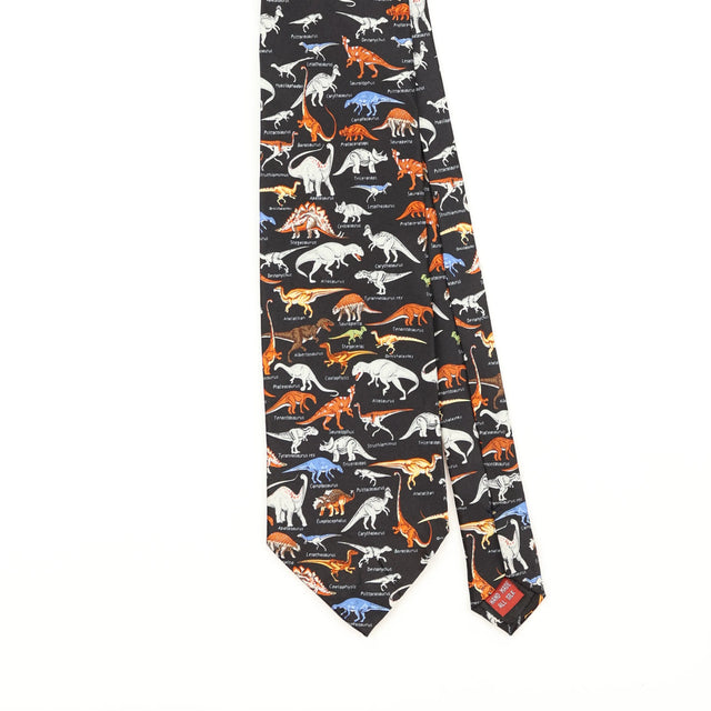 Front Front Detail of Vintage Museum Artifacts Dinosaurs Animal Print Patterned Tie