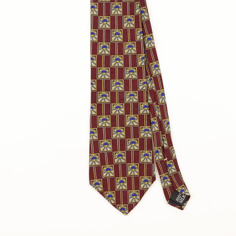 Front Detail of Vintage 1990's Oscar De La Renta Sunset Geometric Patterned Tie