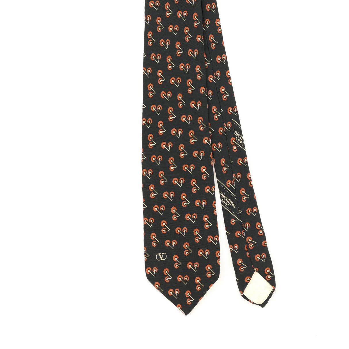 Front Front Detail of Vintage 1990's Valentino Cherries Geometric Patterned Tie