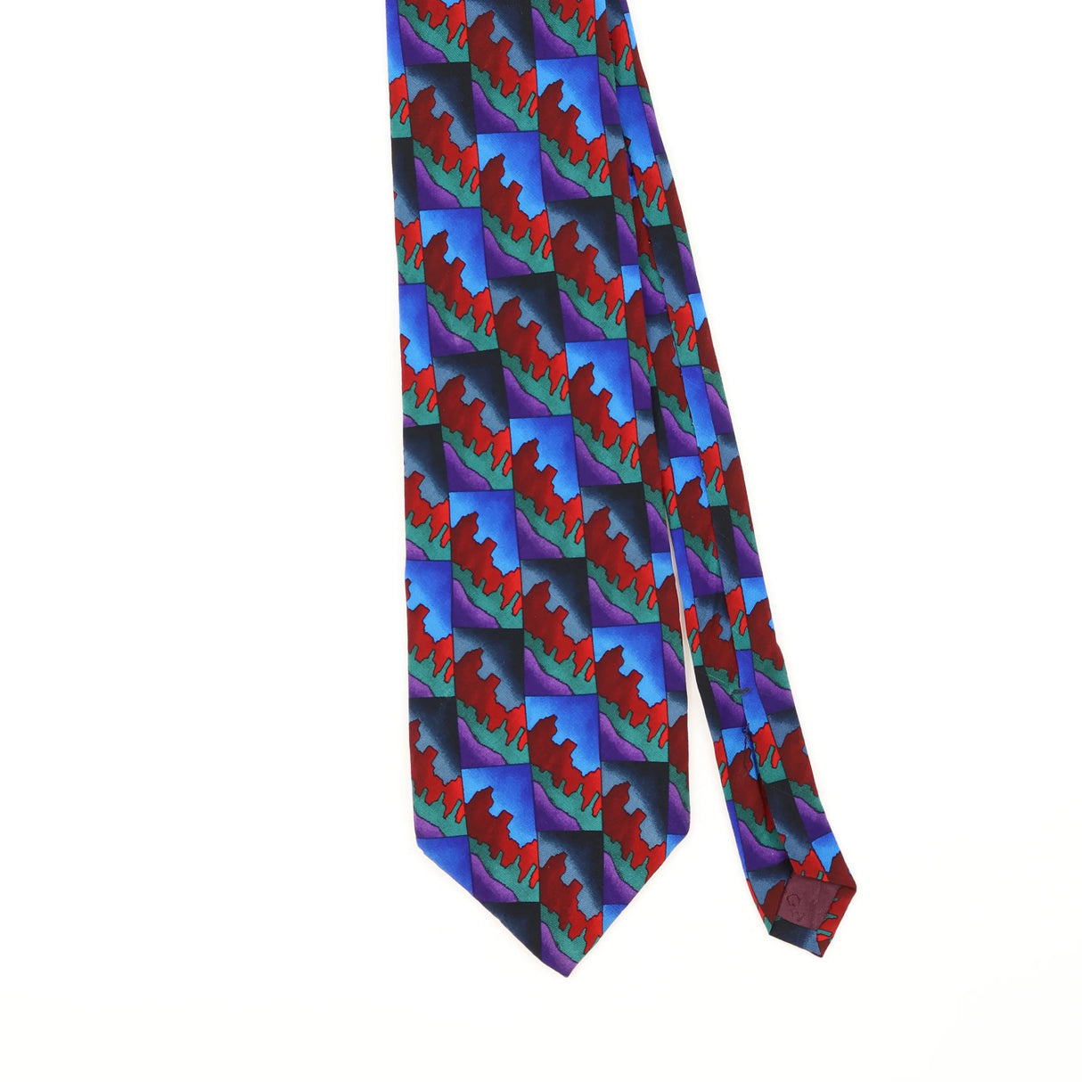 Front Detail of Vintage 1990's Jerry Garcia Dawn At The Ritz Geometric Patterned Tie