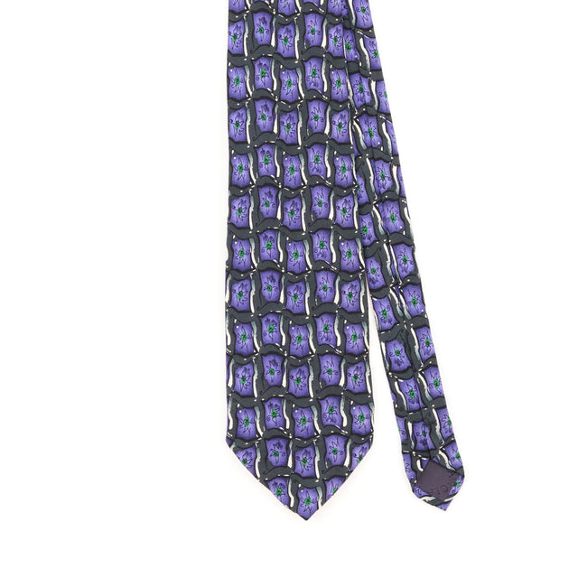 Front Detail of Vintage 1980's Jerry Garcia Banyan Trees Geometric Patterned Tie