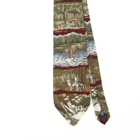 Front Front Detail of Vintage 1990's World Wildlife Animal Print Patterned Tie