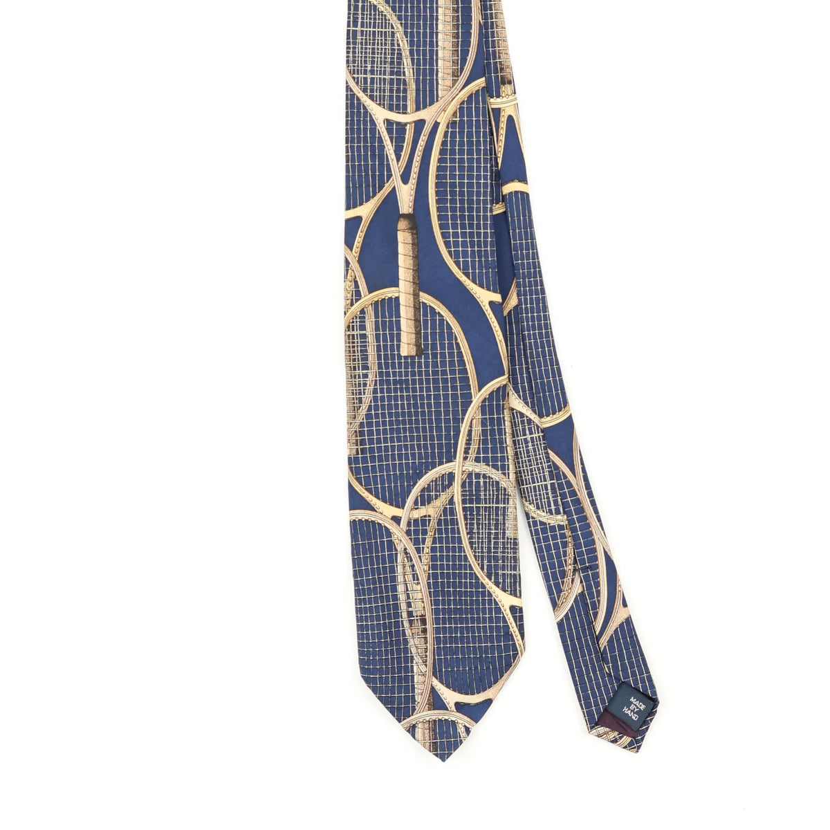 Front Front Detail of Vintage 1990's Ralph Lauren Tennis Rackets Geometric Patterned Tie