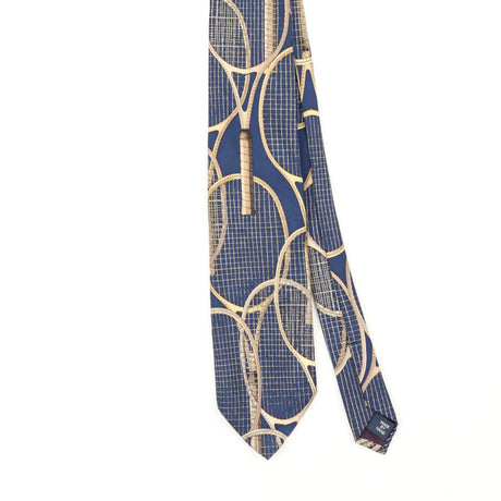 Front Front Detail of Vintage 1990's Ralph Lauren Tennis Rackets Geometric Patterned Tie