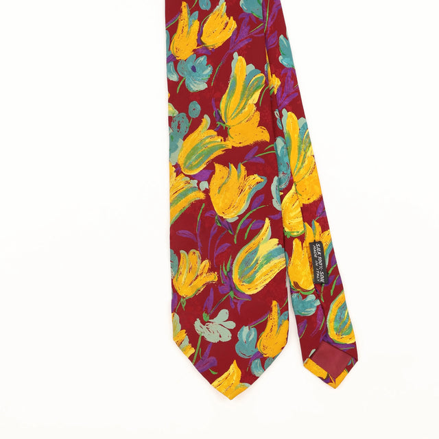 Front Detail of Vintage 1990's Brioni Floral Patterned Tie