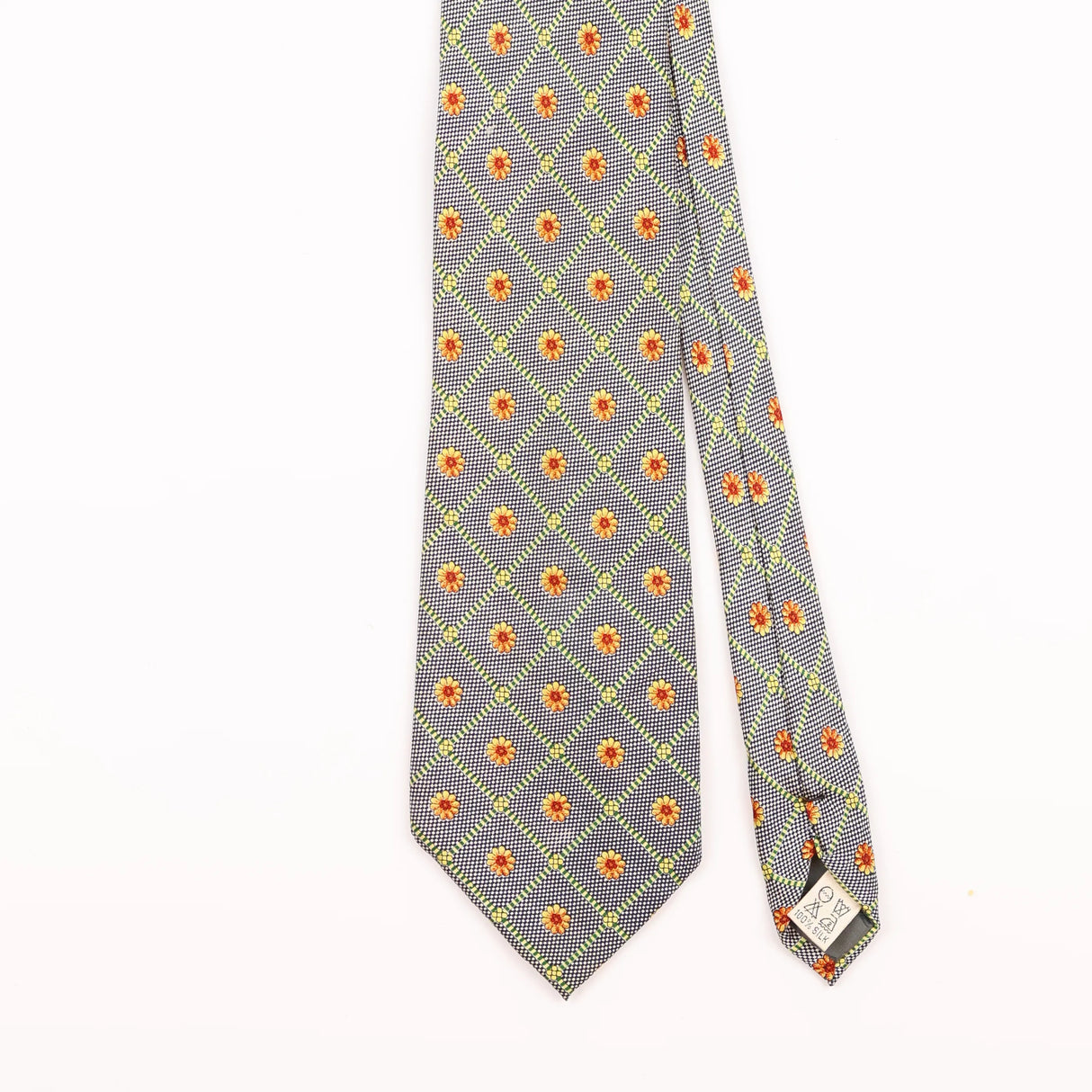 Front Detail of Vintage Pierre Balmain Sunflower Geometric Patterned Tie