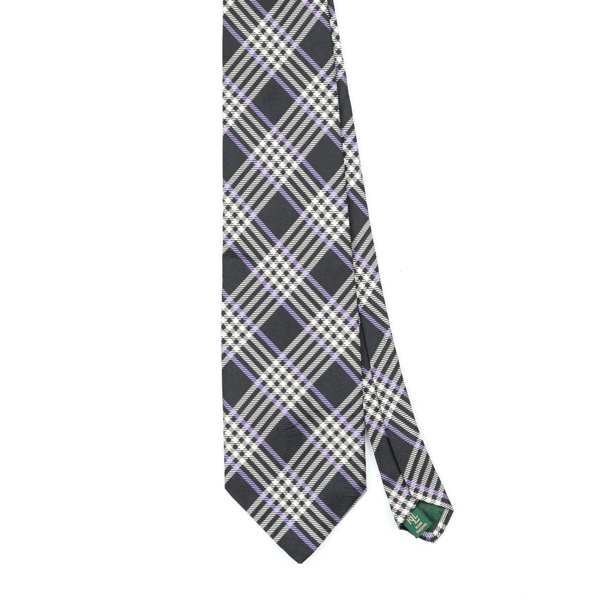 Front Front Detail of Vintage 1990's Ralph Lauren Plaid Check Patterned Tie