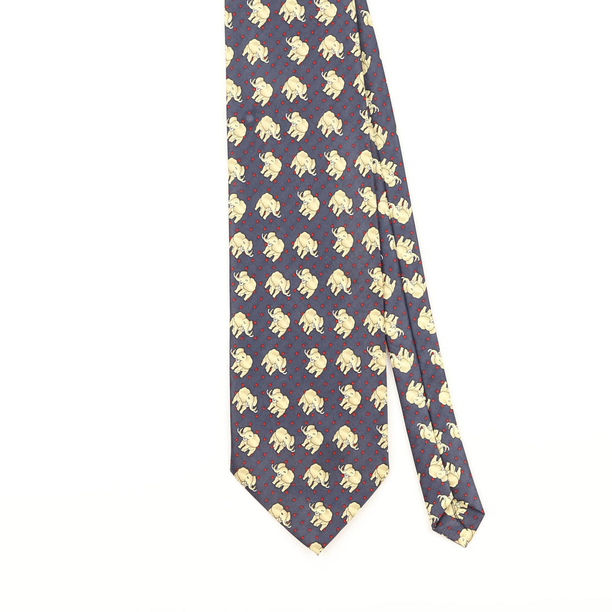 Front Detail of Vintage 1990's Rene Chagal Elephant Animal Print Patterned Tie