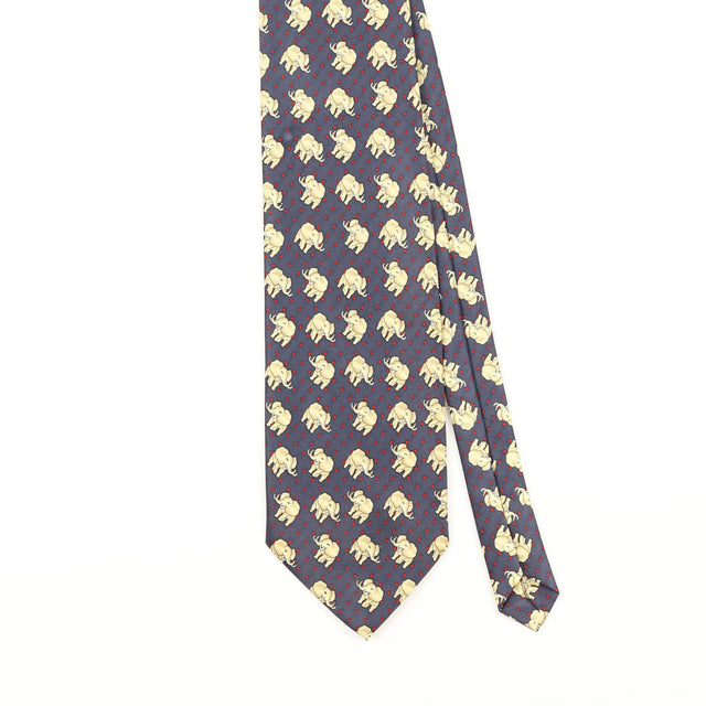 Front Detail of Vintage 1990's Rene Chagal Elephant Animal Print Patterned Tie