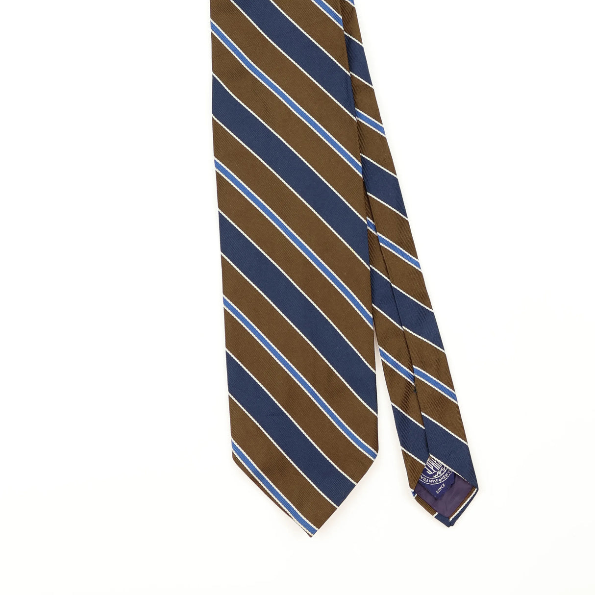 Front Detail of Vintage 1990's J. Press The Burlington Knot Striped Patterned Tie
