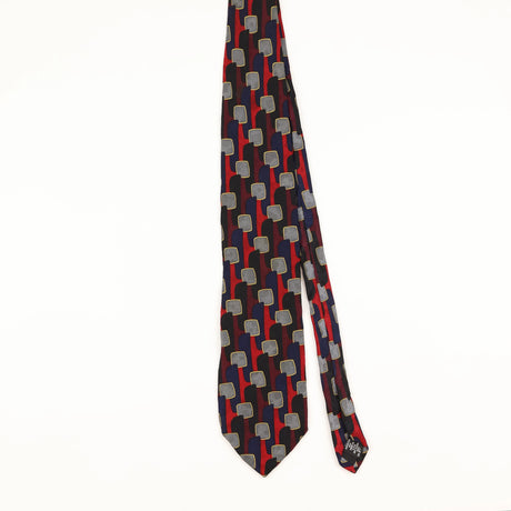 Front of Vintage 1990's Mulberry Geometric Patterned Tie
