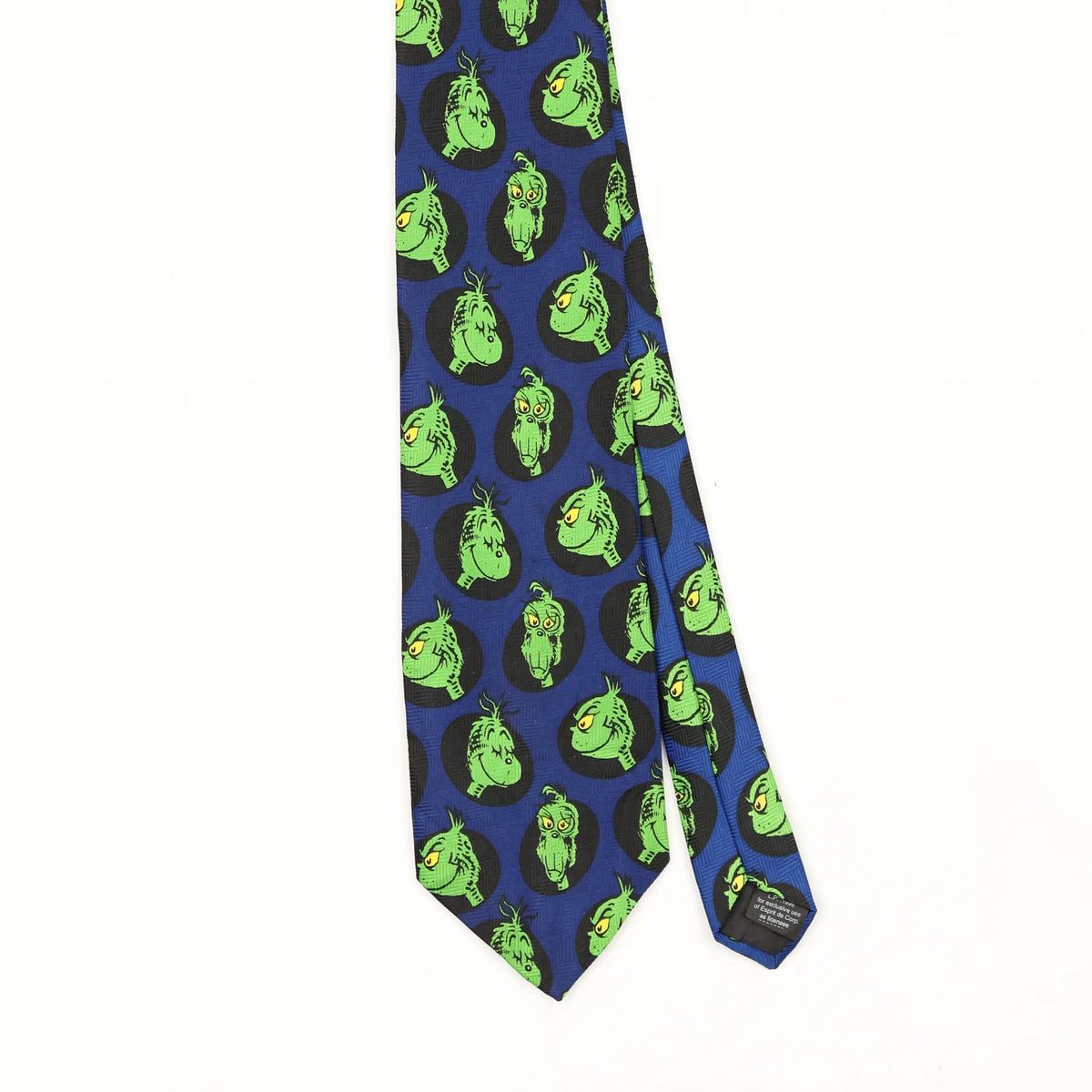 Front Front Detail of Vintage 1990's Dr. Seuss Grinch Cartoon Patterned Tie