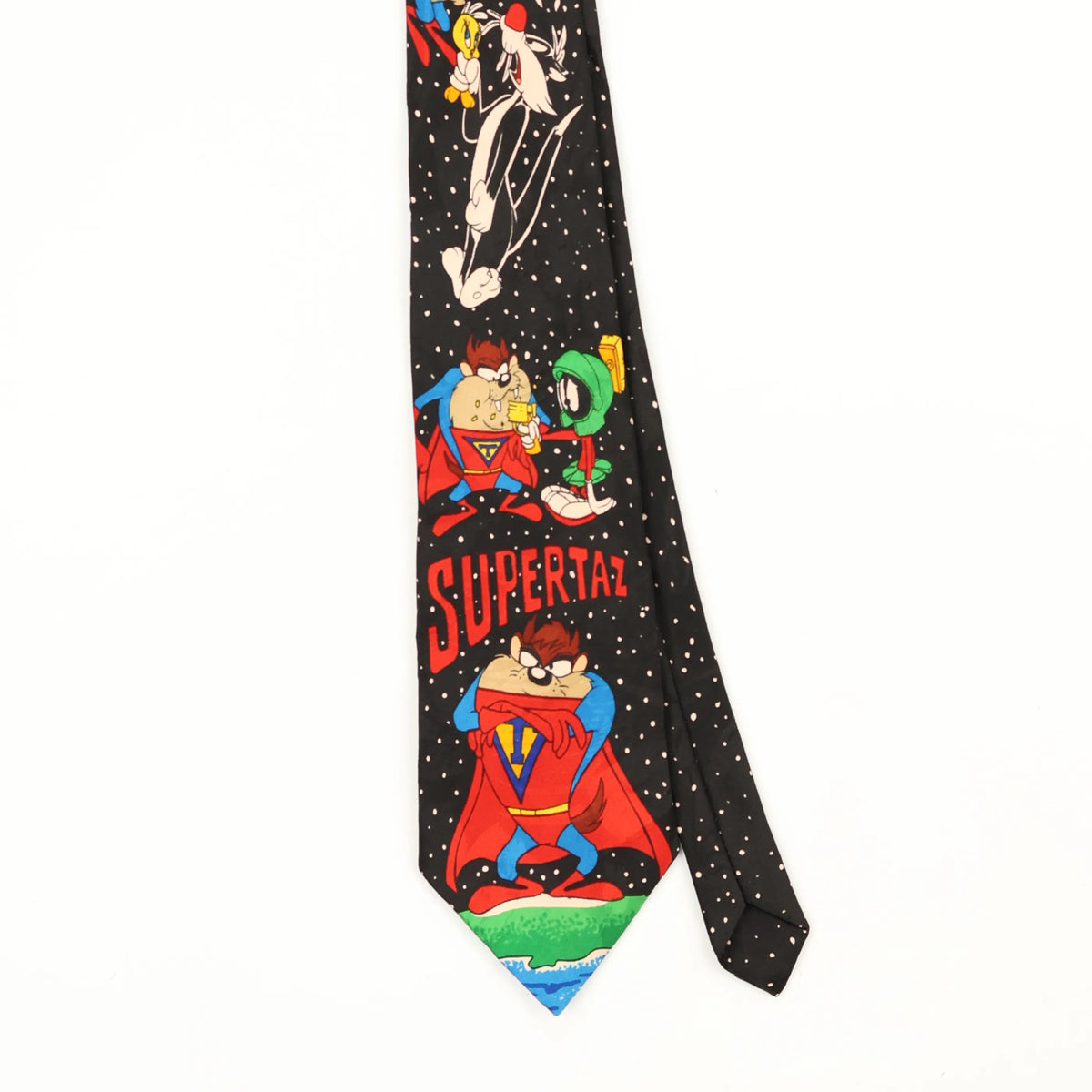 Front Front Detail of Vintage Supertaz Cartoon Patterned Tie