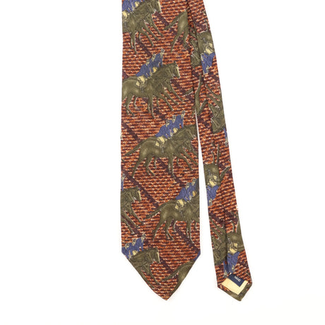 Front Detail of Vintage 1990's Ralph Lauren Hand Made Geometric Patterned Tie